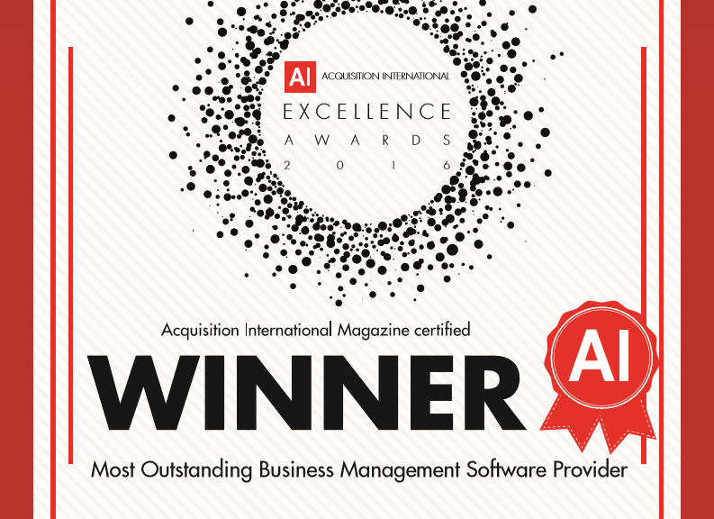Most Outstanding Business Management Software Provider 2016 certificate